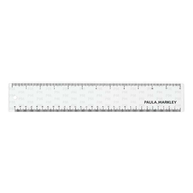 Plain White Gray Modern Monogram Pattern Simple Ruler (Front)