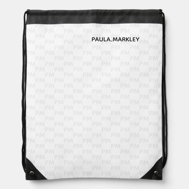 Plain White Gray Modern Simple Monogram Pattern Drawstring Bag (Front)