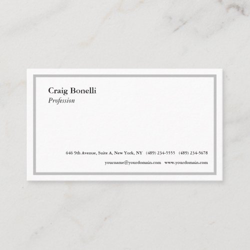 Plain White Grey Minimalist Modern Professional Business Card