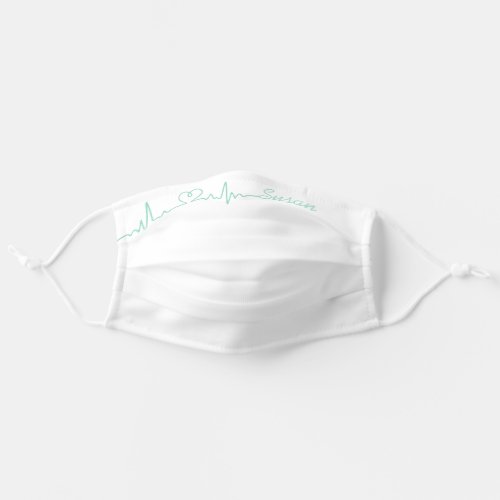 Plain White Heartbeat Line EKG Love Heart Adult Cloth Face Mask