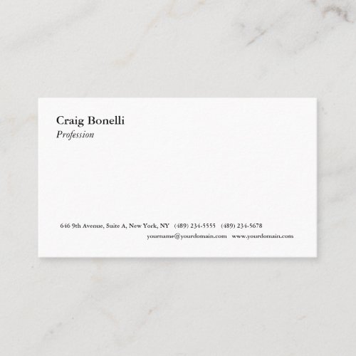 Plain White Minimalist Modern Professional Business Card