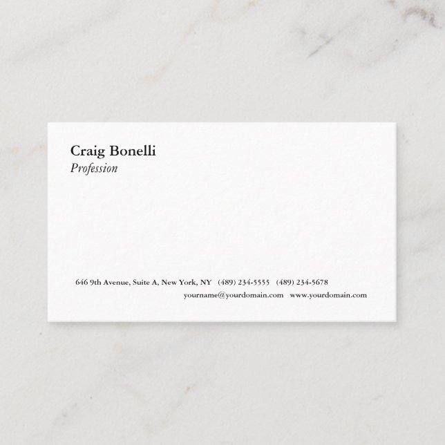 Plain White Minimalist Modern Professional Business Card (Front)