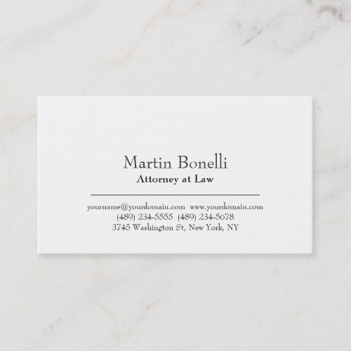 Plain White Modern Attorney at Law Business Card
