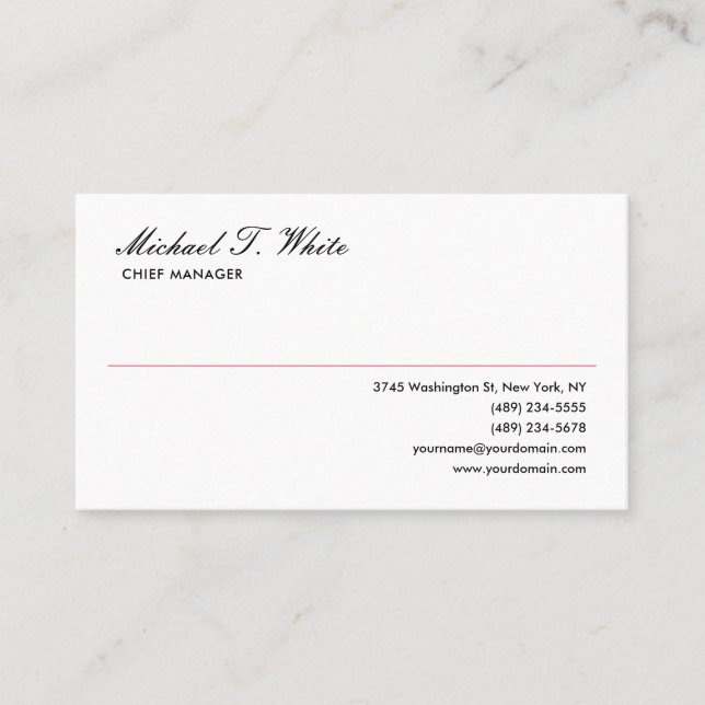 Plain White Modern Minimalist Professional Business Card (Front)
