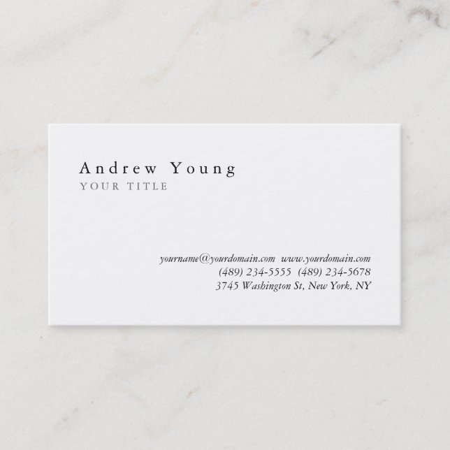 Plain White Modern Professional Business Card (Front)