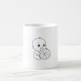 Plain white mug with a baby and giant donut