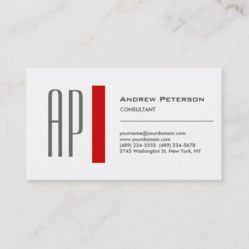 Plain White Red Trendy Monogram Business Card