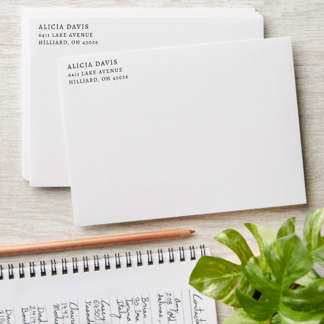 Plain White Return Address Business Minimalist  Envelope (Stacked)