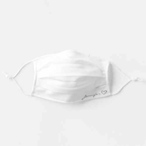 Plain White Simple Calligraphy Heart Personalized Adult Cloth Face Mask