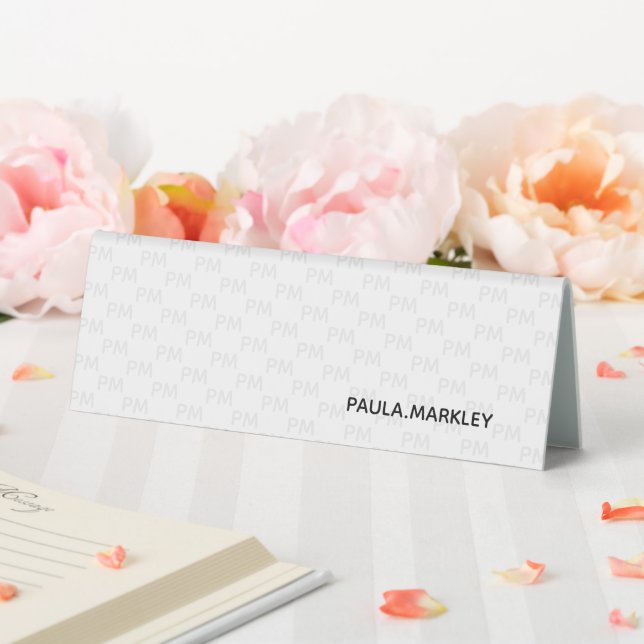 Plain White Simple Gray Modern Monogram Pattern Table Tent (In SItu (Wedding))
