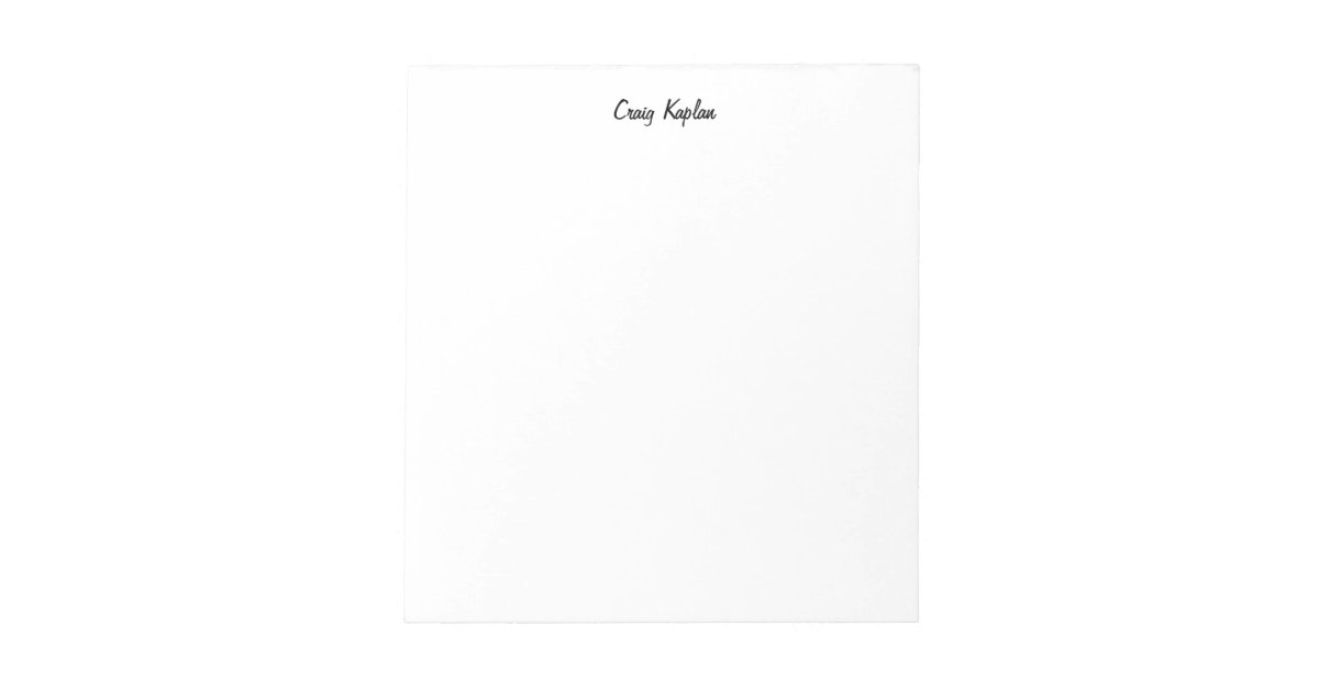 Plain White Simple Modern Your Name Edit Notepad Zazzle