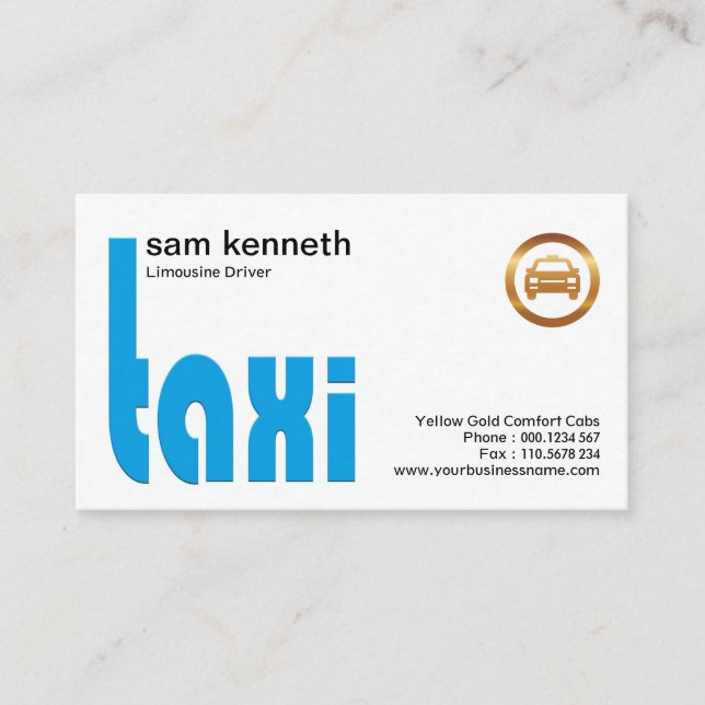 Plain White Simple Neat Clean Modern Taxi Service Business Card (Front)