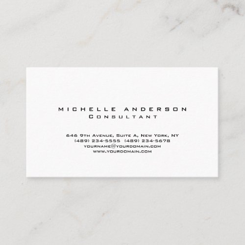 Plain White Simple Professional Minimalist Business Card