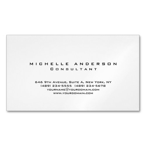 Plain White Simple Professional Minimalist Business Card Magnet