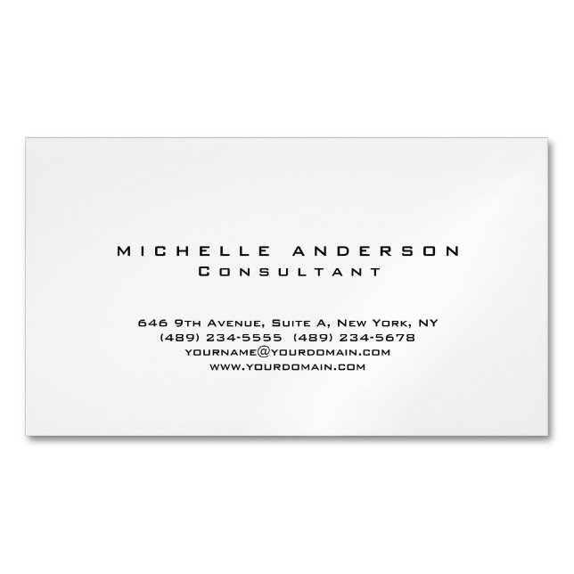 Plain White Simple Professional Minimalist Business Card Magnet (Front)