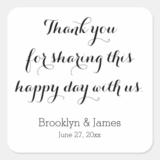 Plain White Thank You Wedding Stickers (Front)