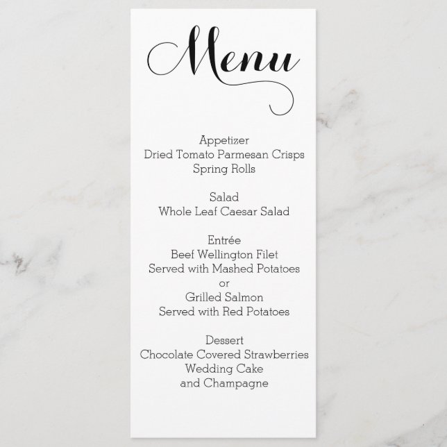 Plain White Wedding Menu Personalized (Front)