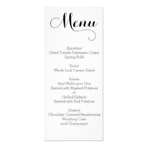 Plain White Wedding Menu Personalized Card | Zazzle