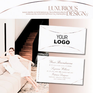 Plain White with Rose Gold Decor and Logo Simply Business Card