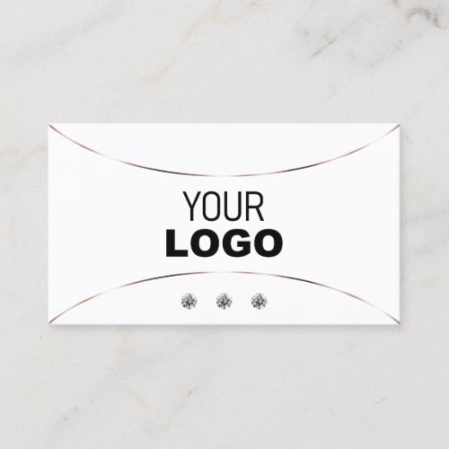 Plain White with Rose Gold Decor Jewels and Logo Business Card