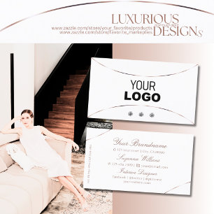 Plain White with Rose Gold Decor Jewels and Logo Business Card