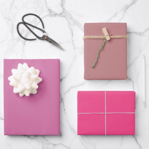 Plain Wild Orchid Rose Pink Shades 3 Tones Wrapping Paper Sheets