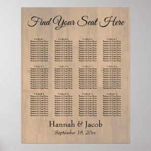 Plain Wooden Back Wedding Reception Seating Chart