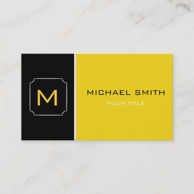 Plain Yellow & Black Elegant Professional Modern 2 Business Card (Front)