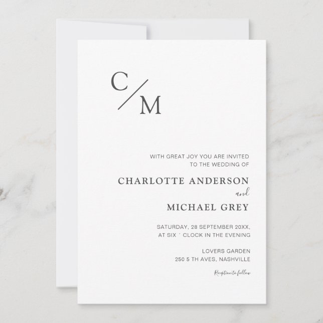 Plainly elegant monogram invitation (Front)