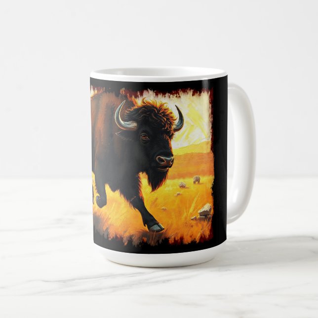 Plains Buffalo - Running American Buffalo Artwork Coffee Mug (Front Right)