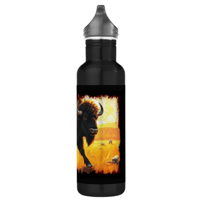 Plains Buffalo - Running American Buffalo Artwork Stainless Steel Water Bottle (Right)