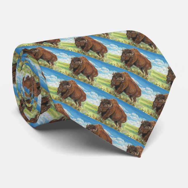 Plains Bull Buffalo American Bison Wildlife Art Tie (Rolled)