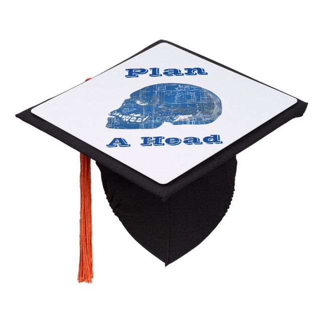 Plan A Head Humorous Blueprint Graduation Cap Topper (Angled)