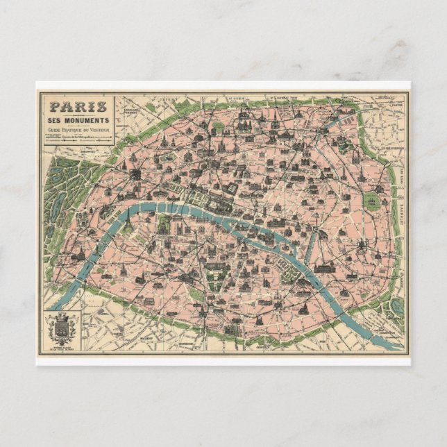 Plan ancien Paris et ses monuments Postcard (Front)