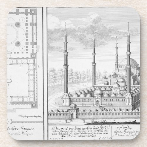 Plan and View of the Blue Mosque 1609_16 built Beverage Coaster