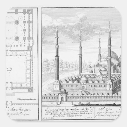 Plan and View of the Blue Mosque 1609_16 built Square Sticker