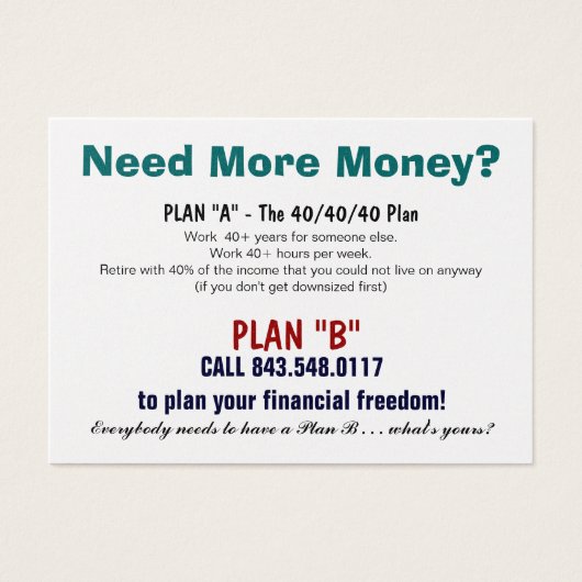 Plan B Sizzle Card (Front)