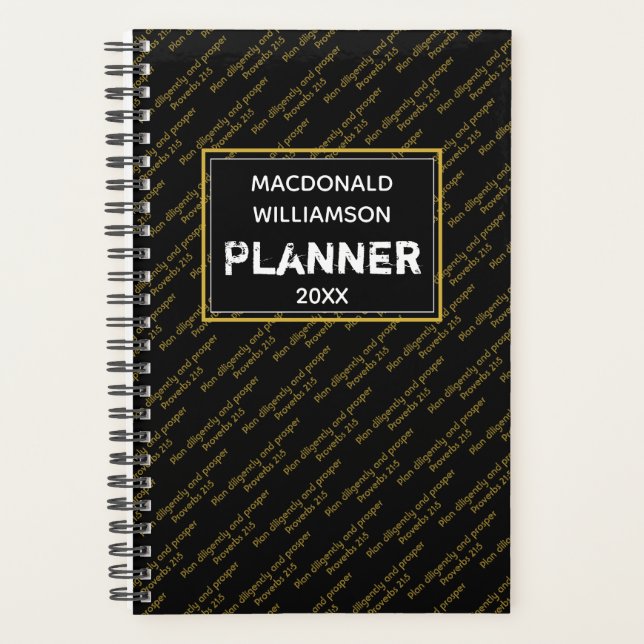 PLAN DILIGENTLY & PROSPER Christian Living Black Planner (Front)