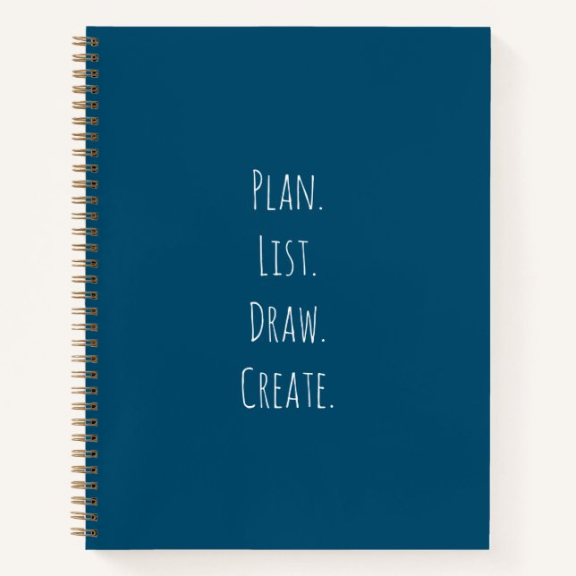 Plan. List. Draw. Create. Blue Bullet Journal (Front)