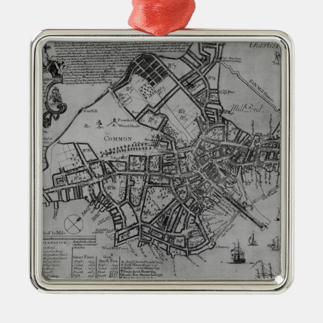 Plan of Boston, New England, 1739 Metal Ornament (Front)