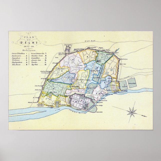 Plan of Delhi 1857-58, engraved by Guyot & Poster (Front)