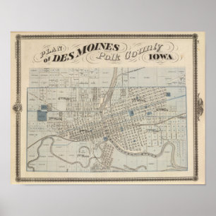 Plan of Des Moines, Polk County, Iowa Poster
