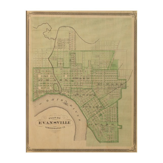 Plan of Evansville, Vanderburgh Co Wood Wall Decor (Front)
