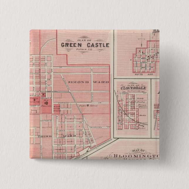 Plan of Green Castle, Putnam Co with Bloomington Pinback Button (Front)