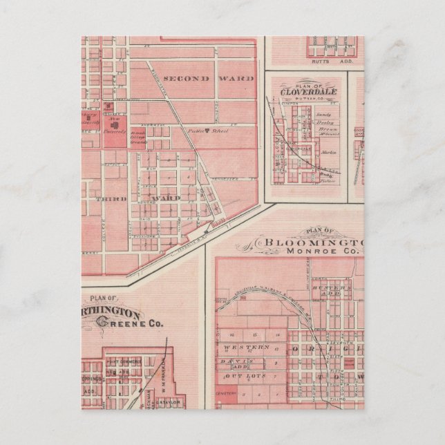 Plan of Green Castle, Putnam Co with Bloomington Postcard (Front)