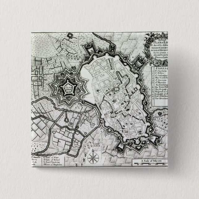 Plan of Lisle, 1736 Pinback Button (Front)
