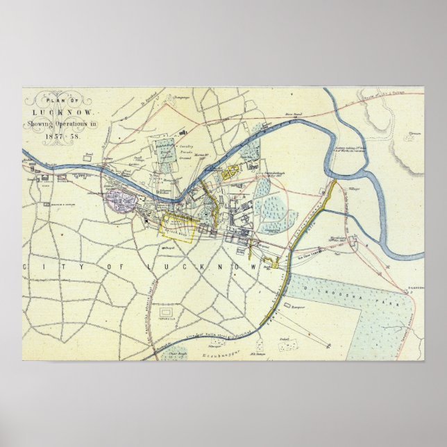 Plan of Lucknow showing Operations Poster (Front)