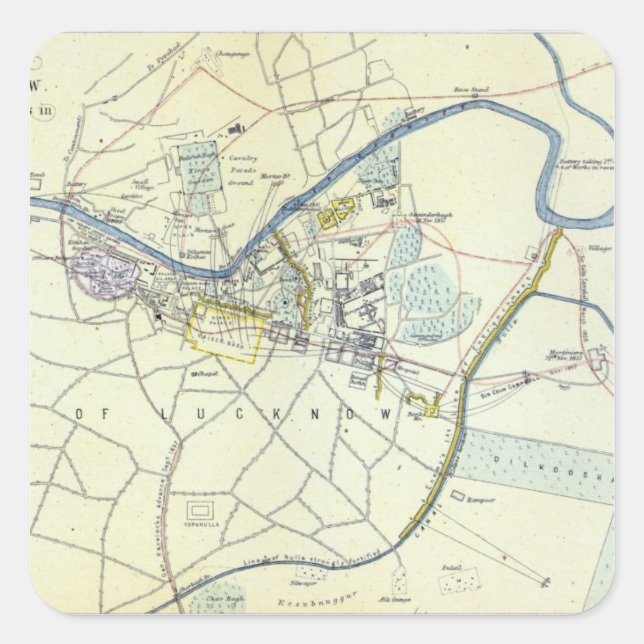 Plan of Lucknow showing Operations Square Sticker (Front)