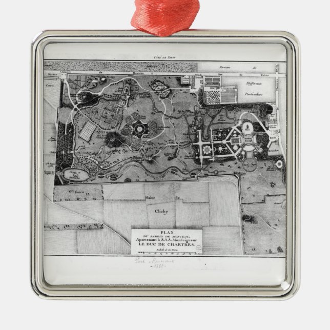 Plan of Parc Monceau in Paris Metal Ornament (Front)