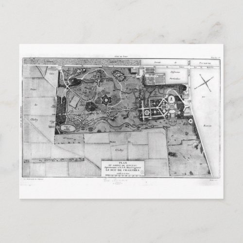 Plan of Parc Monceau in Paris Postcard